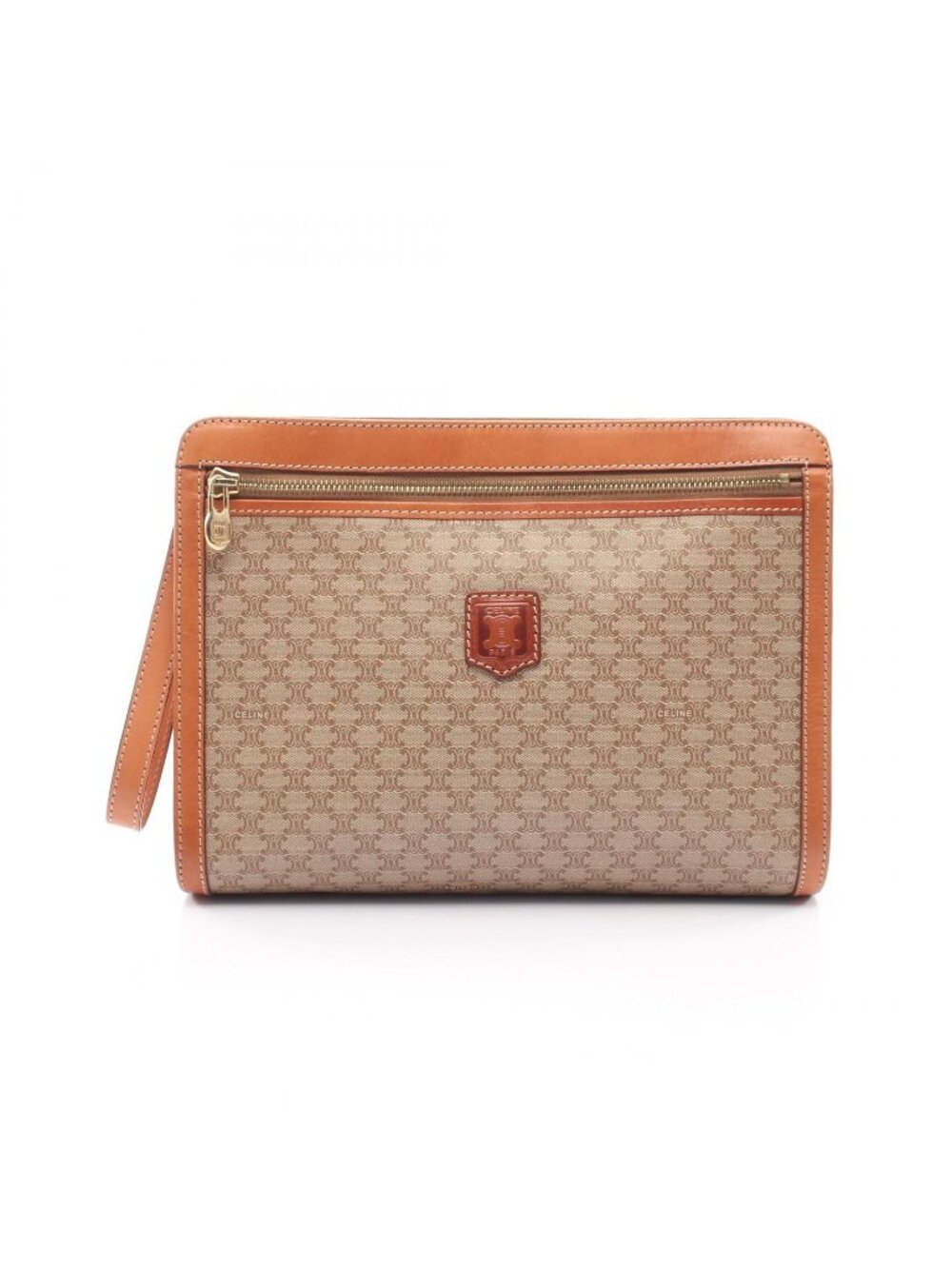 Celine Clutch Macadam Beige Brown Canvas Leather Second
